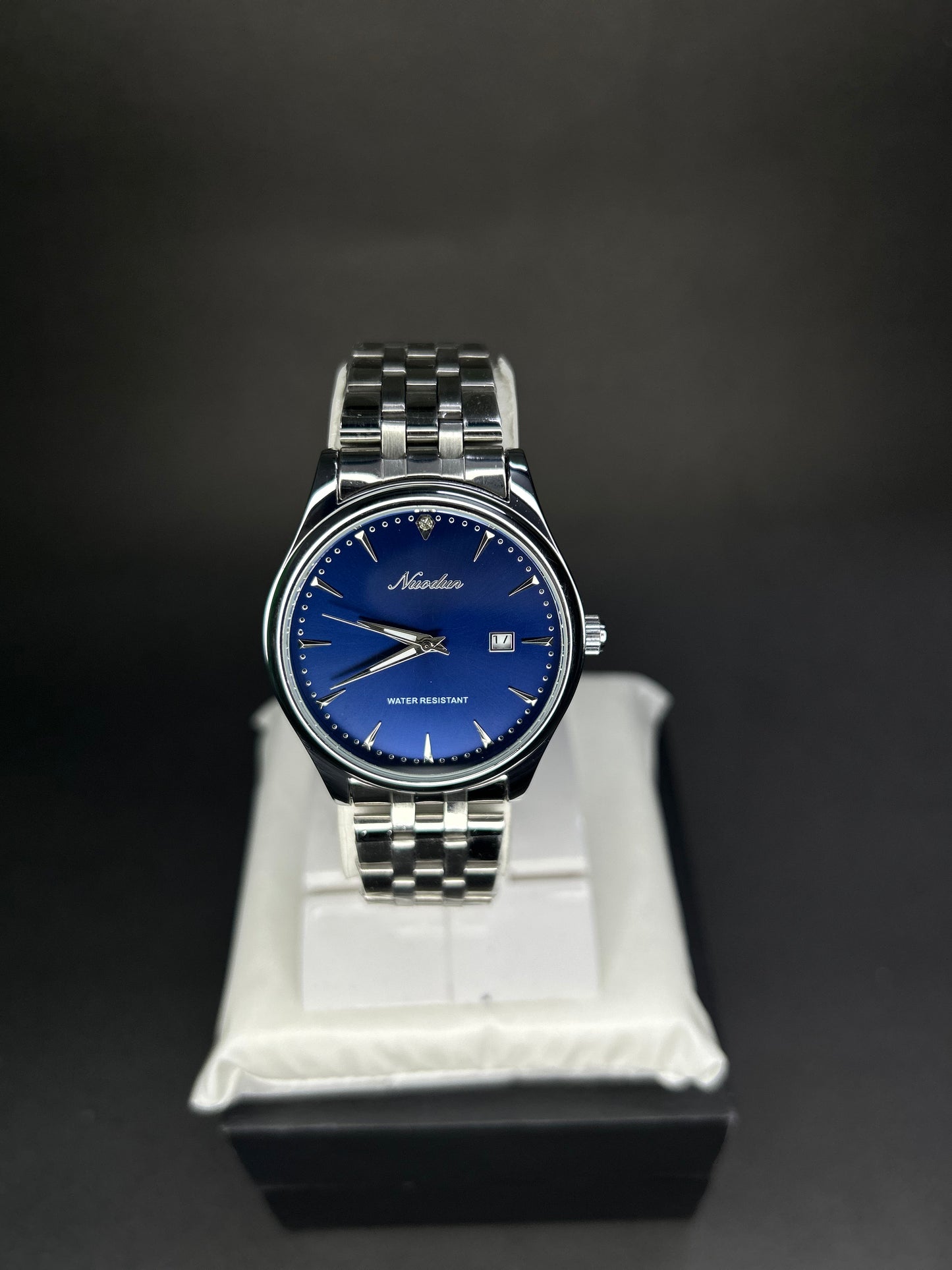 Nuodon stainless watch with blue dial and date