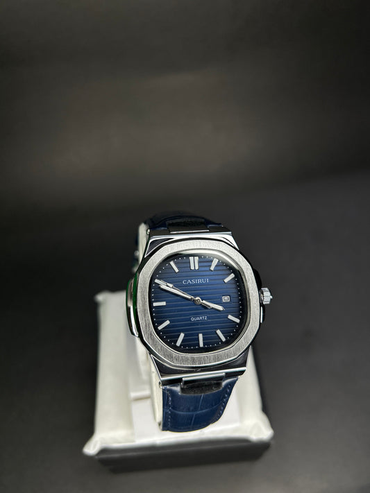 Quartz Casirui blue dial with textured blue strap and date