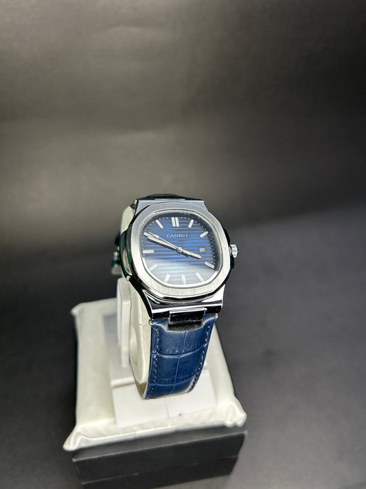 Quartz Casirui blue dial with textured blue strap and date