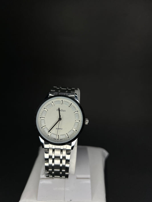 Quartz Badus stainless steel watch with white dial