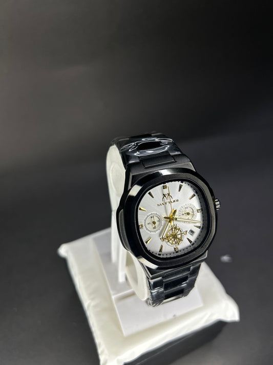 Matturi stainless steel black premium watch with white dial