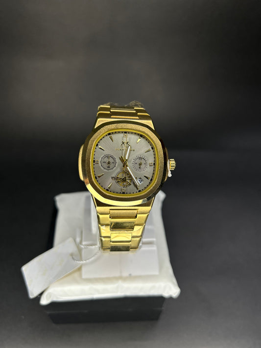 Matturi stainless steel gold premium watch with silver dial
