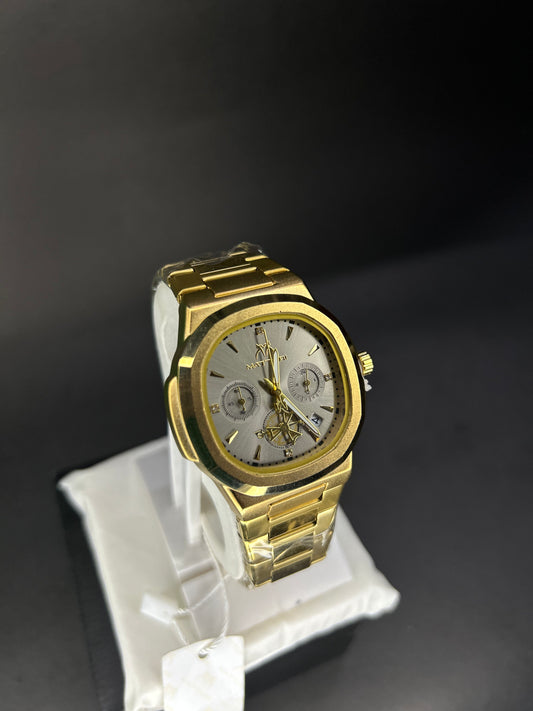 Matturi stainless steel gold premium watch with silver dial